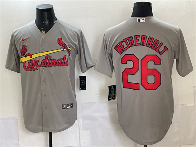 Men's St. Louis Cardinals #26 JJ Wetherholt Grey Cool Base Stitched Baseball Jersey Men's St. Louis Cardinals #26 JJ Wetherholt Grey Cool Base Stitched Baseball Jersey